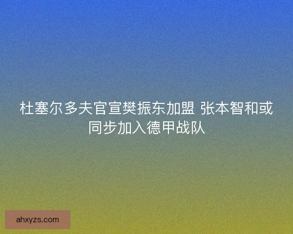 杜塞尔多夫官宣樊振东加盟 张本智和或同步加入德甲战队