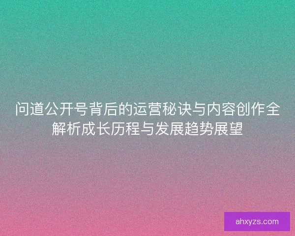 问道公开号背后的运营秘诀与内容创作全解析成长历程与发展趋势展望